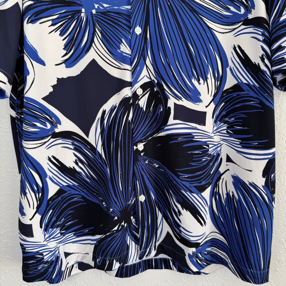 Zara Mens Slim Fit Floral Button Down Shirt Blue White XL Short Sleeve Tropical - Picture 5 of 9
